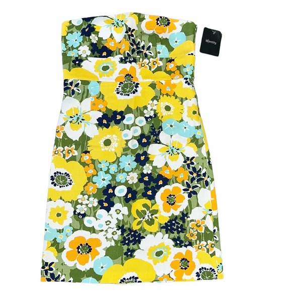 10 M NWT Identity Strapless Garden Party Floral Print Midi Yellow Pencil Dress - Picture 2 of 8